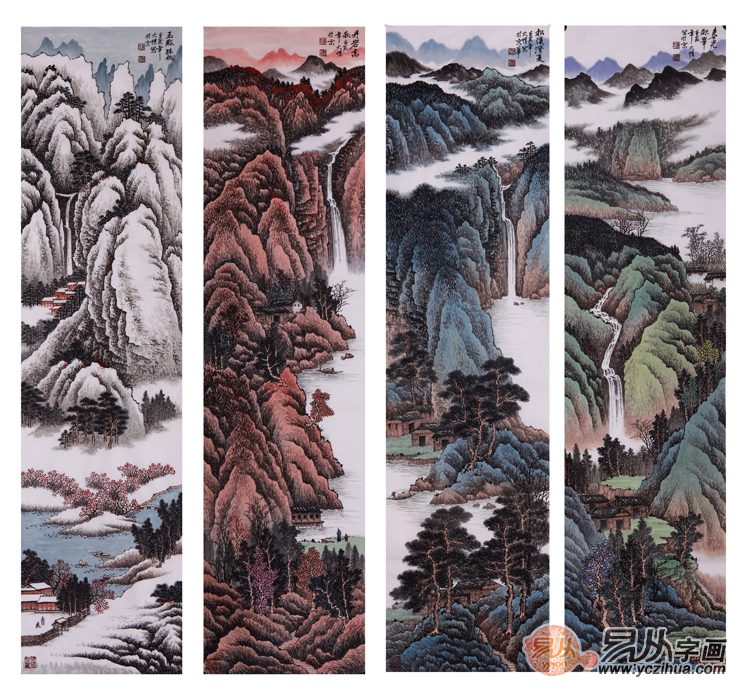 山水四条屏作品欣赏 为家增添几分雅致