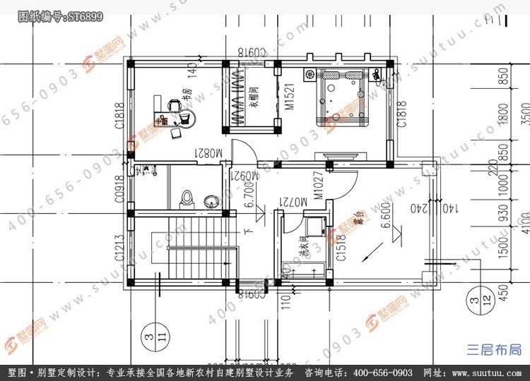 占地7x14三层农村自建别墅设计施工图纸