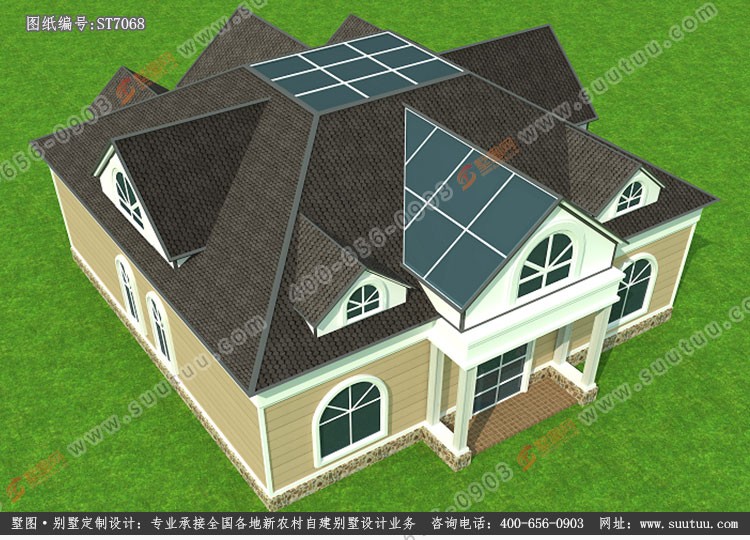 占地14x16一层带阁楼自建别墅设计全套施工图