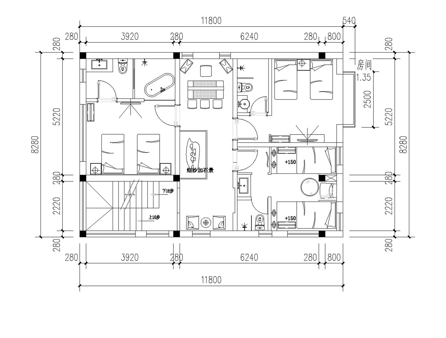 占地14x18四层带庭院自建民宿设计全套施工图