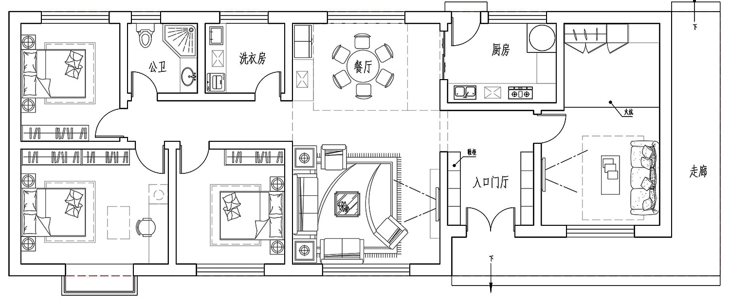 占地22x8一层带火炕自建别墅设计全套施工图