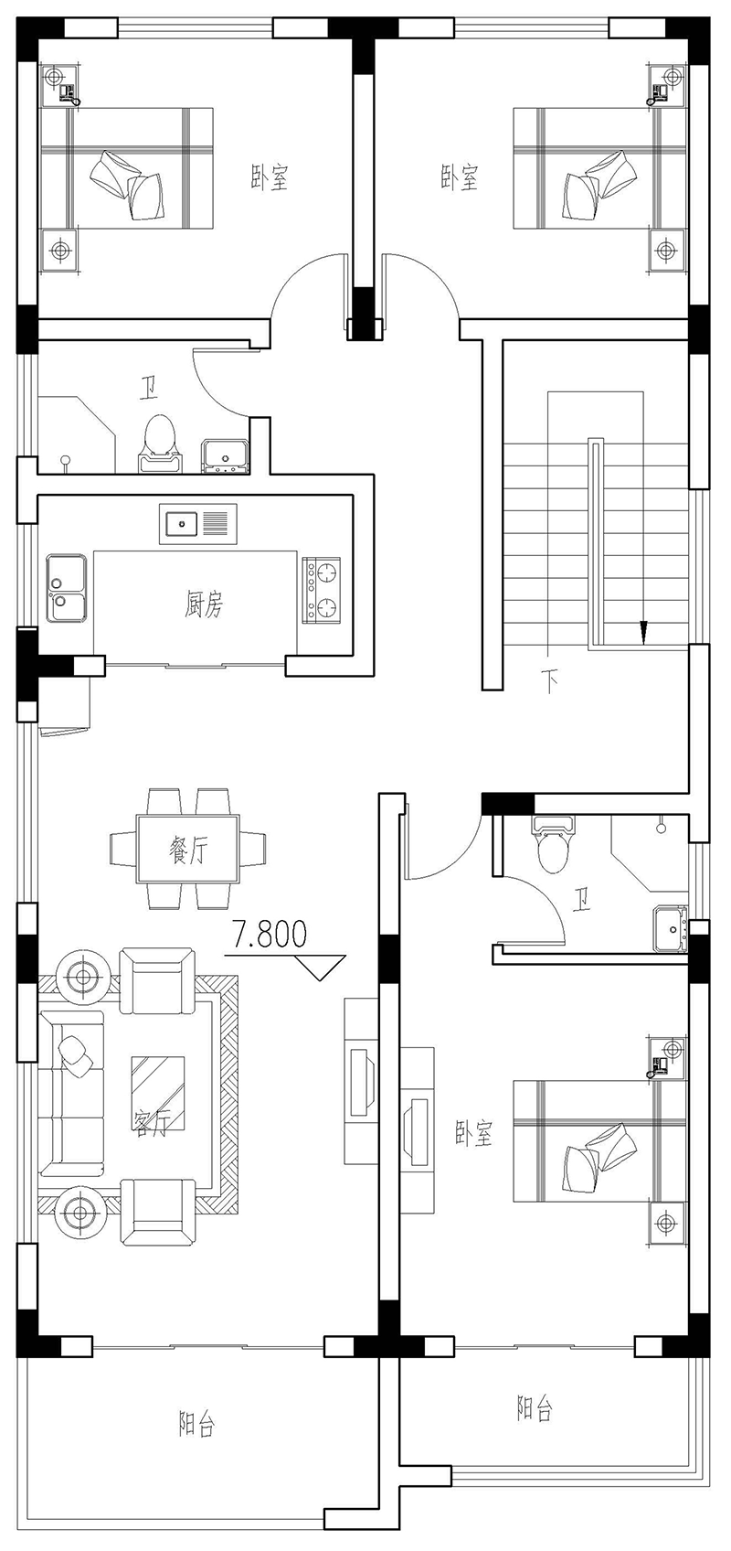 占地8x16三层独栋自建别墅设计全套施工图