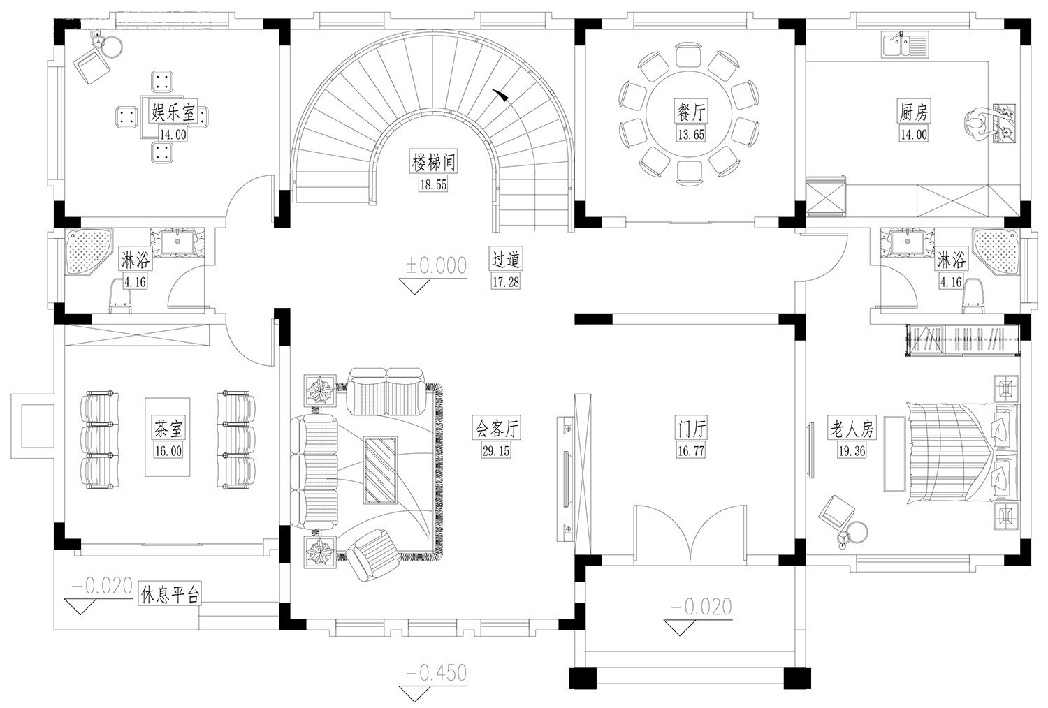 占地18x11二层挑空自建别墅设计全套施工图