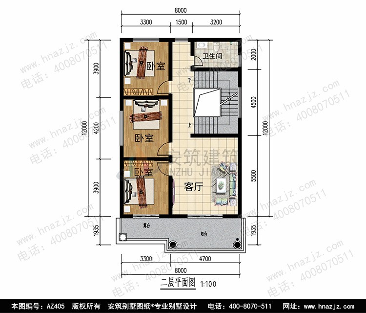 占地8x12三层带露台自建别墅设计全套施工图