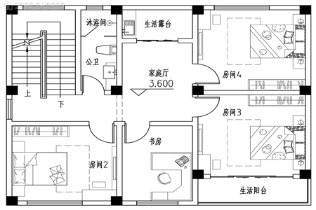 6713米x9米农村自建房设计效果图分享,款款带露台,你喜欢哪一间?