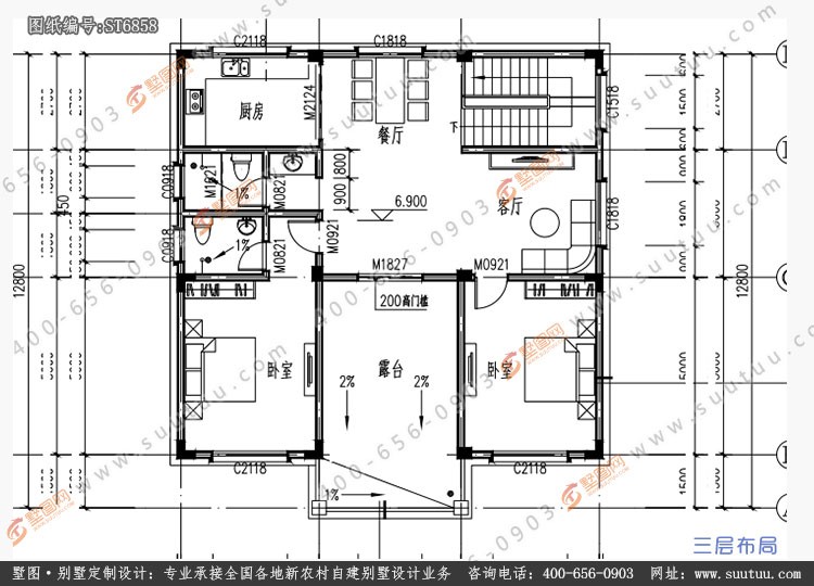 佔地12x13三層簡約實用自建房別墅設計全套圖紙 - 鄉村住宅在線