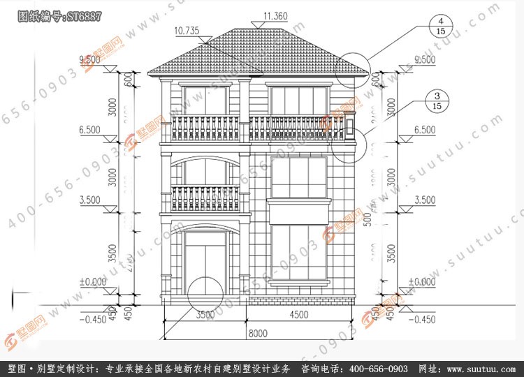 佔地8x12三層簡約帶露臺小別墅設計全套圖紙