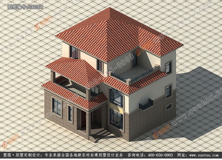 佔地11x11三層帶露臺自建別墅設計施工圖紙 - 鄉村住宅在線