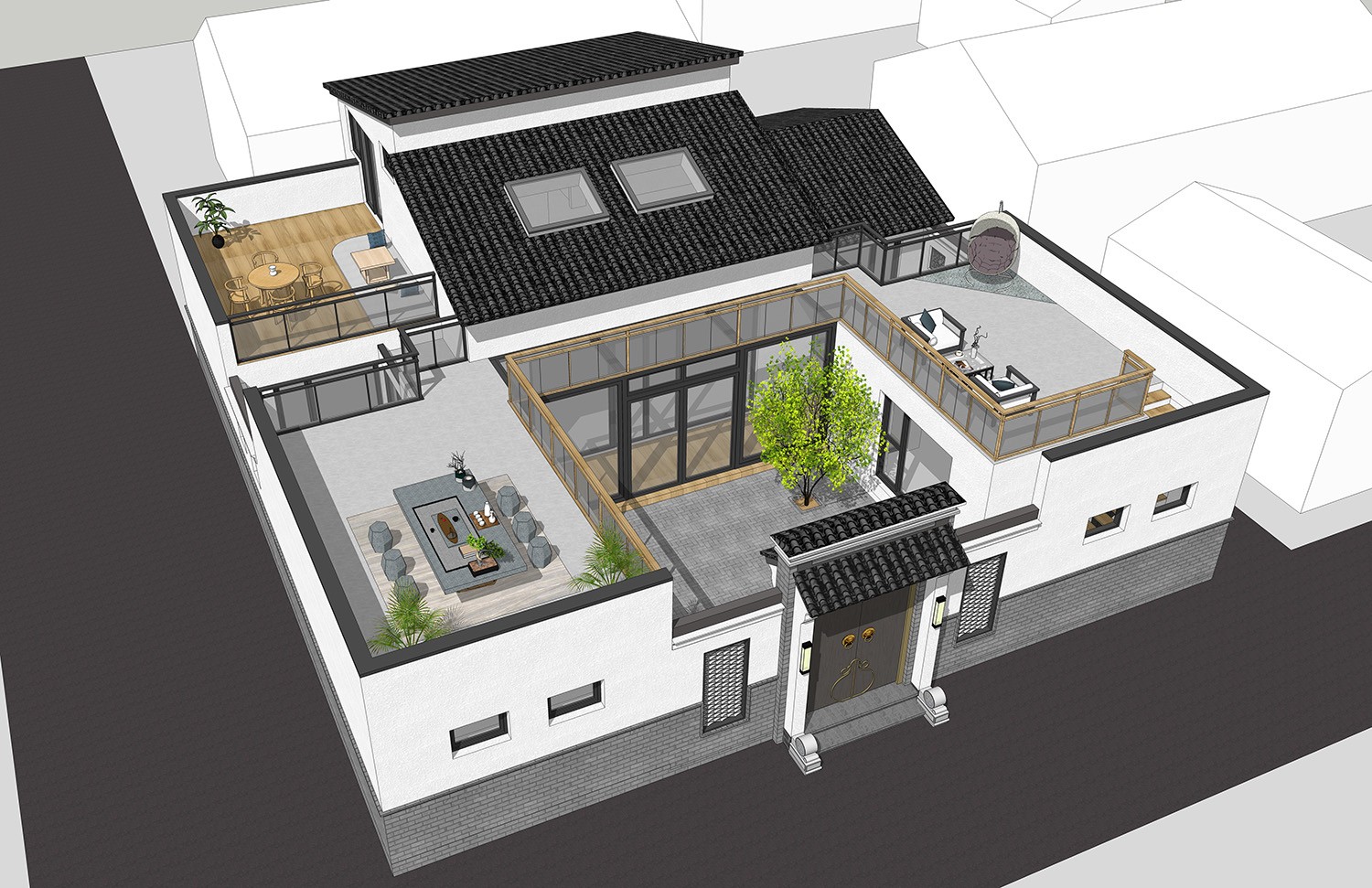 佔地16x16二層帶露臺庭院自建別墅設計全套施工圖