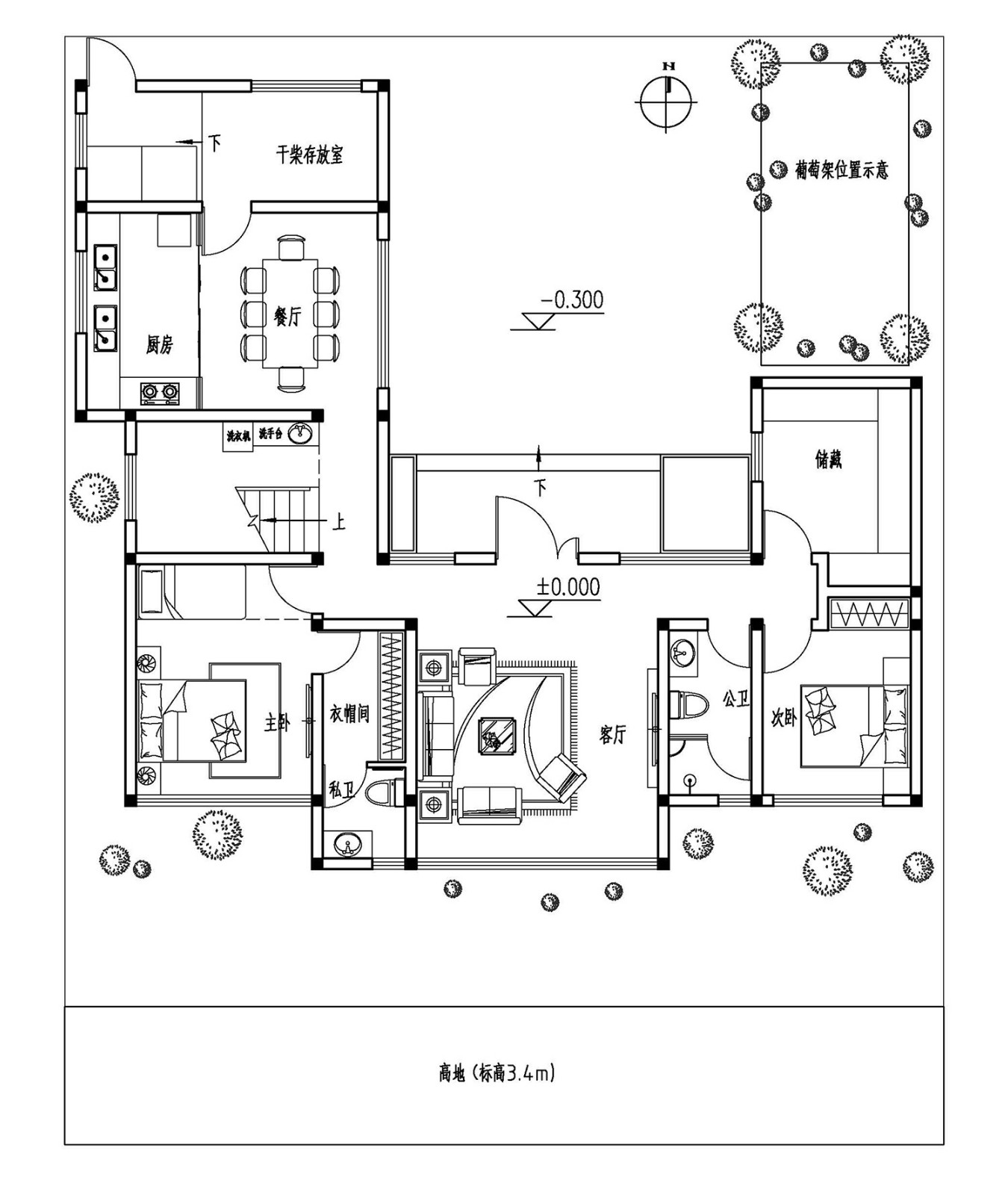 占地17x16二层带庭院自建别墅设计全套施工图 