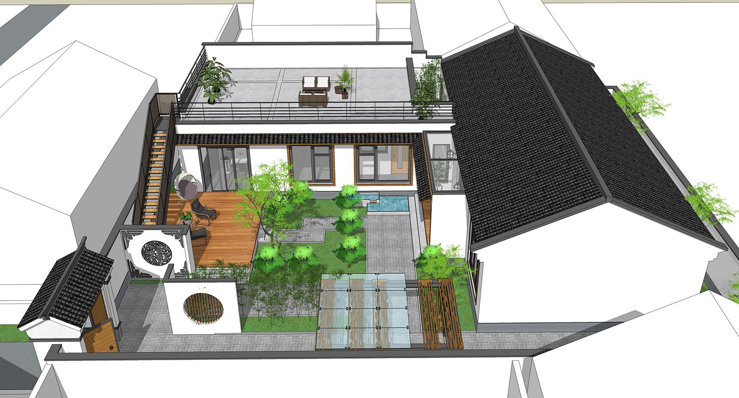 佔地18x21一層帶庭院自建別墅設計全套施工圖