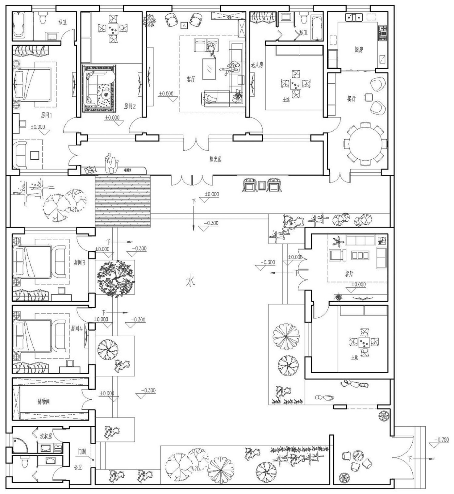 佔地23x28一層自建三合院設計全套施工圖