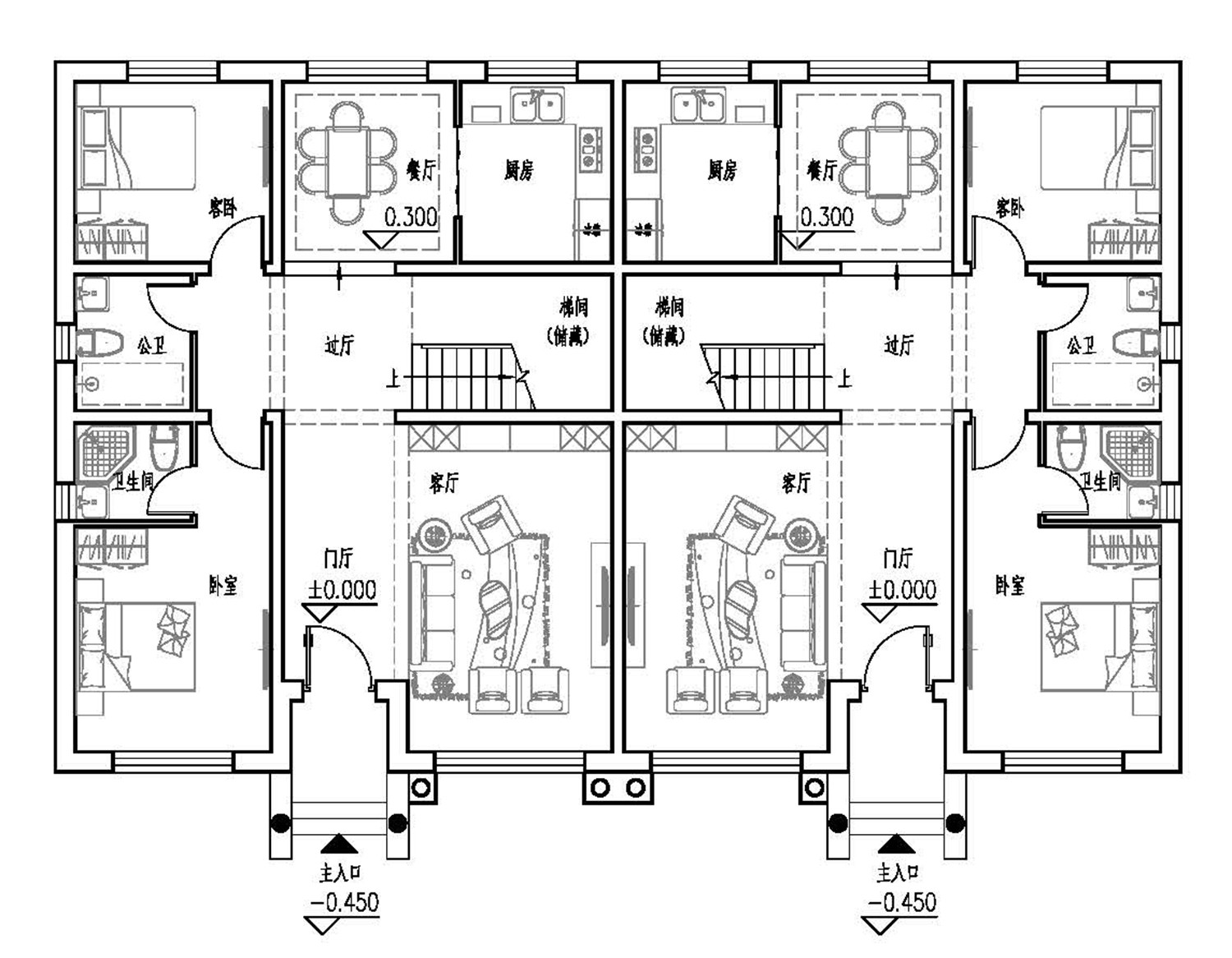 占地19x12二层双拼自建别墅设计全套施工图