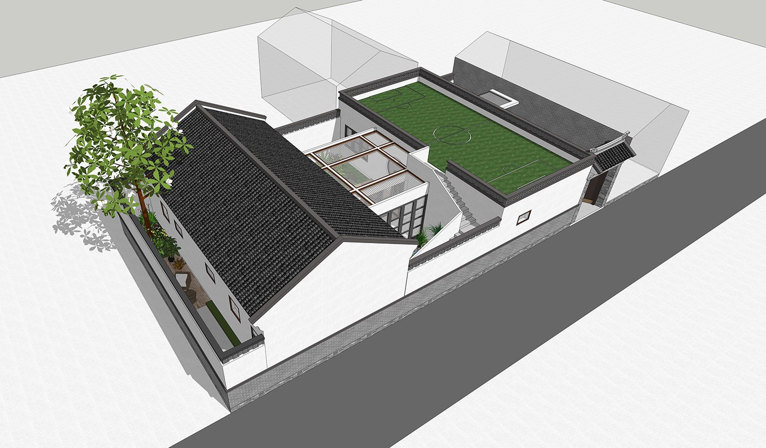 佔地13x19一層自建帶球場別墅設計全套施工圖