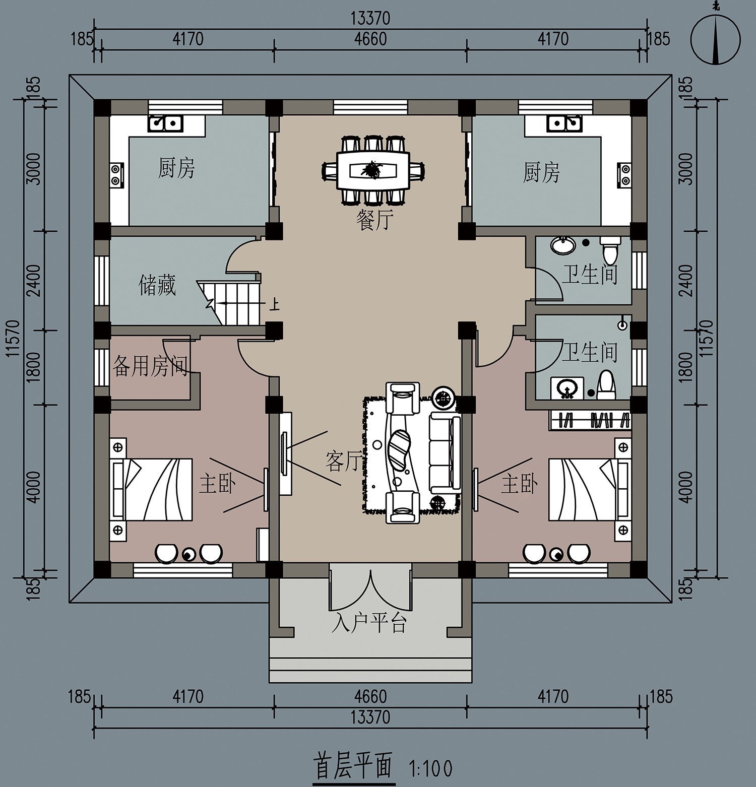 占地13x12二层带露台自建别墅设计全套施工图
