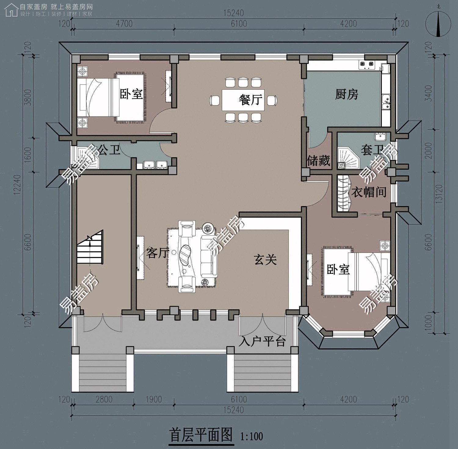 占地15x12三层实用自建别墅设计全套施工图