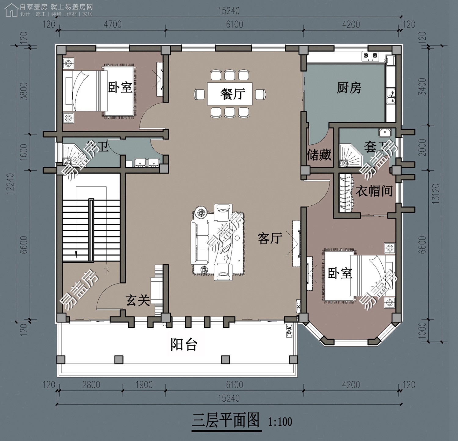 佔地15x12三層實用自建別墅設計全套施工圖