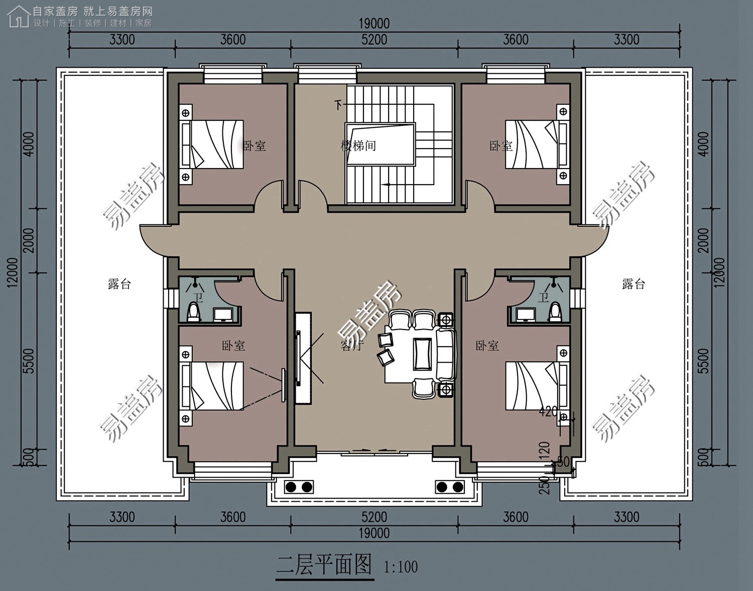 占地19x12二层带露台自建别墅设计全套施工图 