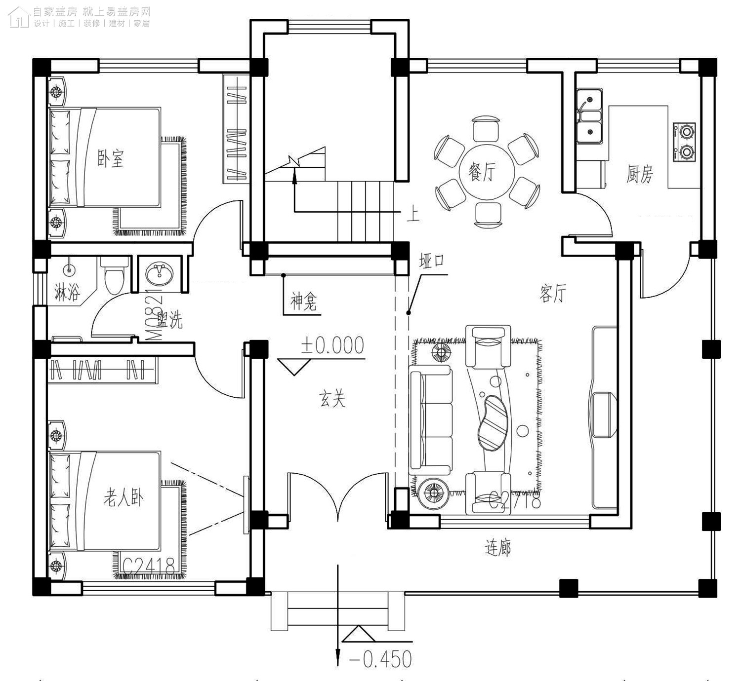 占地12x10二层带露台自建别墅设计全套施工图