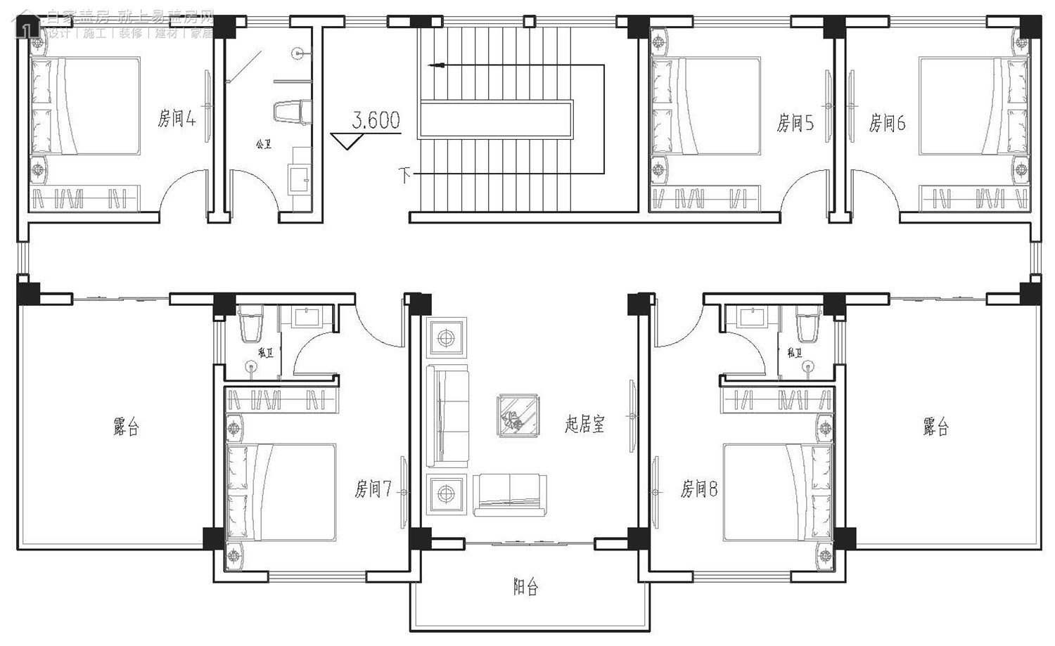 占地19x10二层带庭院露台自建别墅设计全套施工图