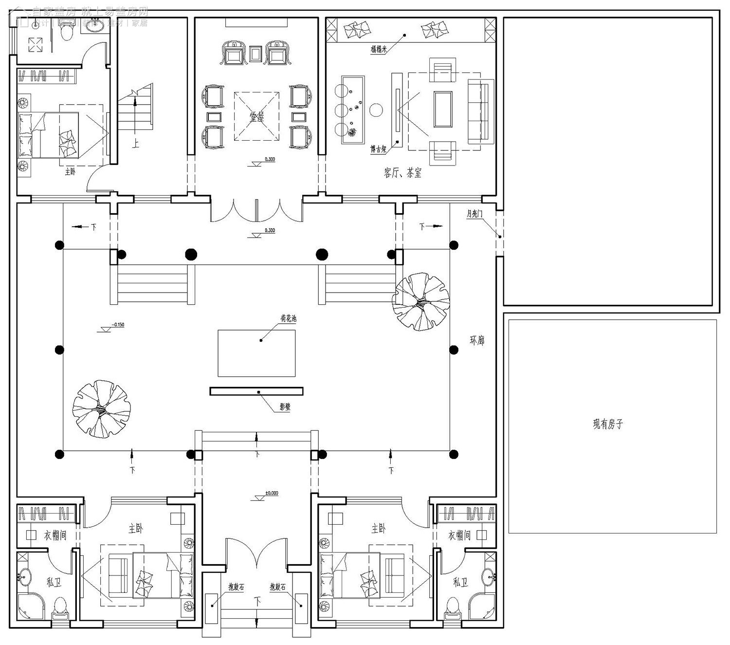 占地16x20二层带中庭自建别墅设计全套施工图 