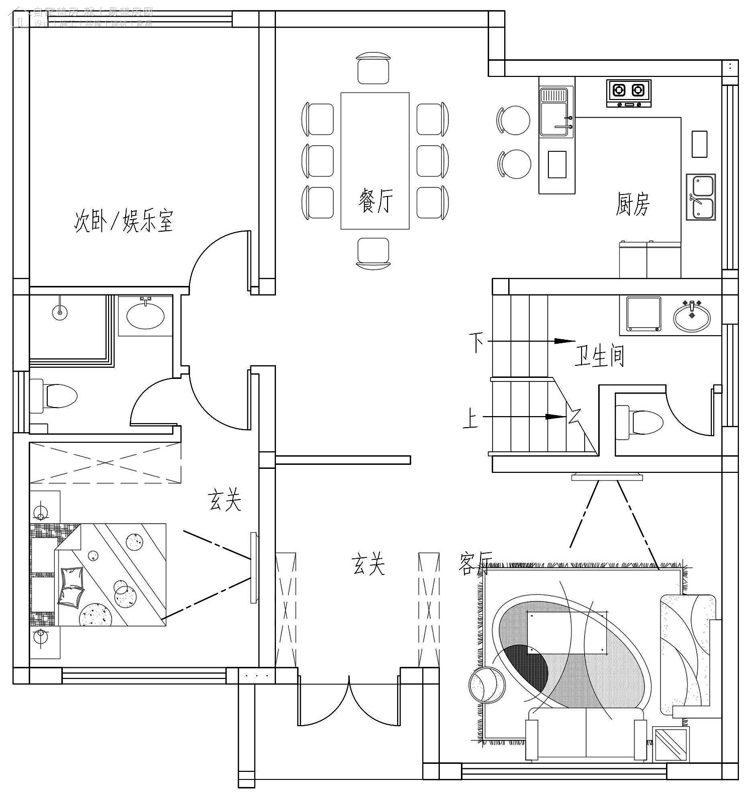 占地11x11二层带阁楼自建别墅设计全套施工图 