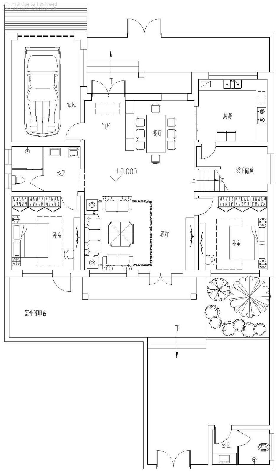 占地14x13二层带庭院露台自建别墅设计全套施工图 