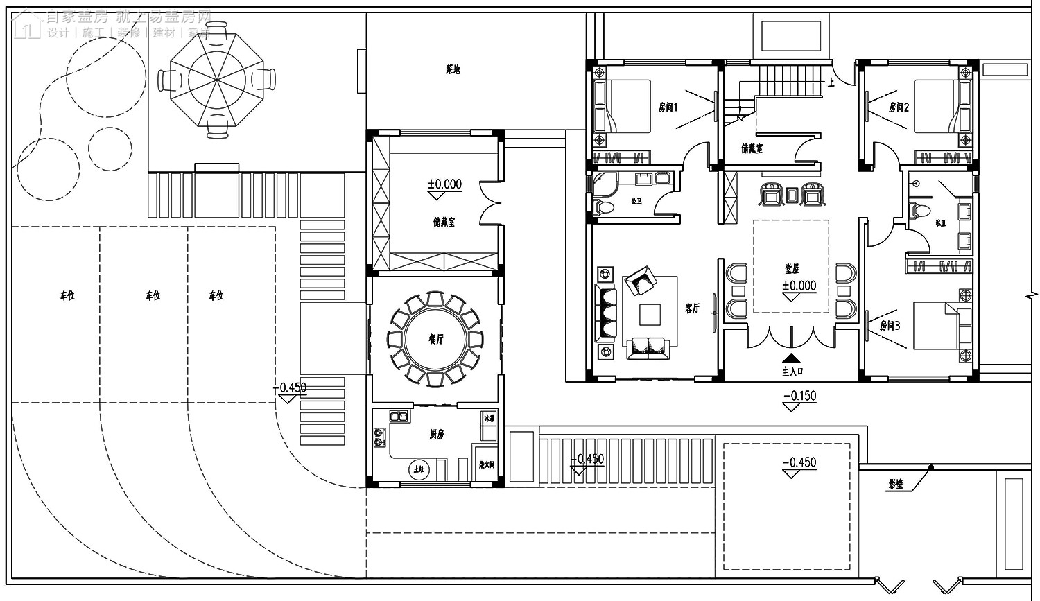 占地13x11三层带庭院车位自建别墅设计全套施工图 