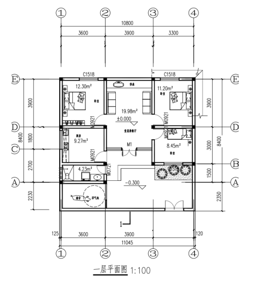 现代一层别墅设计图平面图