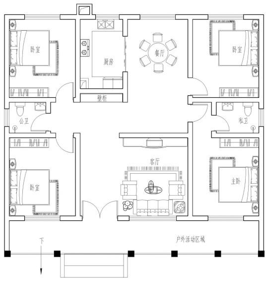 欧式一层别墅设计图平面图
