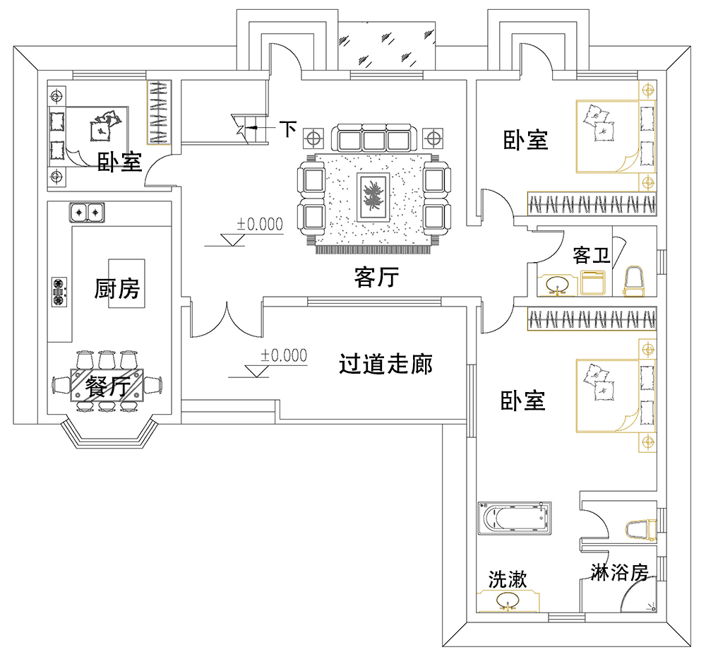 歐式一層別墅設計圖平面圖