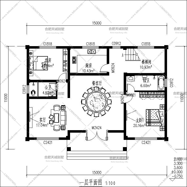 15米乘11米歐式二層別墅農村自建房設計圖紙 - 鄉村住宅在線