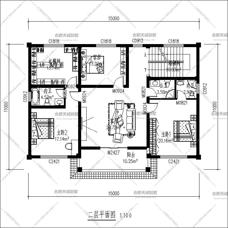 15米乘11米歐式二層別墅農村自建房設計圖紙 - 鄉村住宅在線