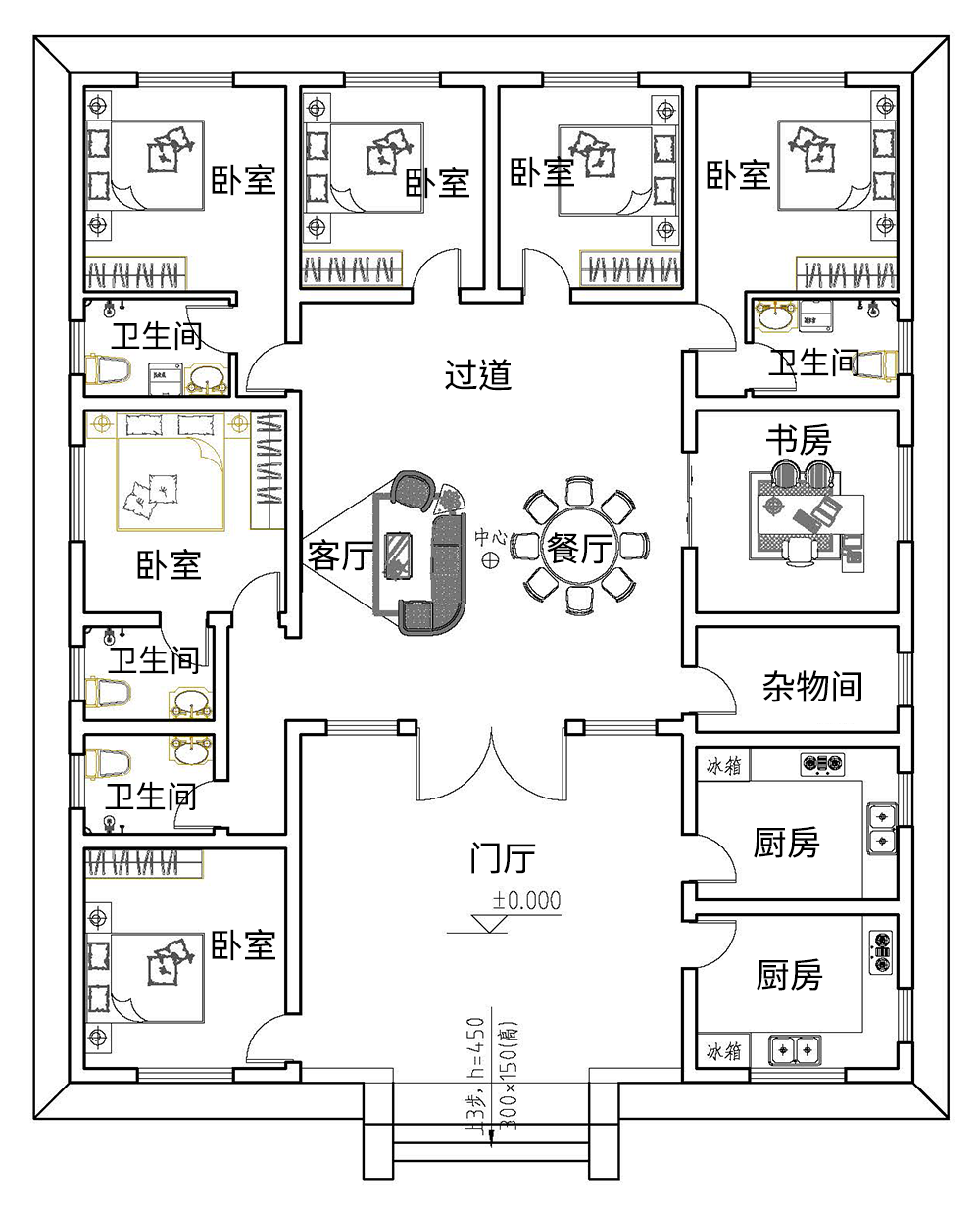 中式一層別墅設計圖平面圖