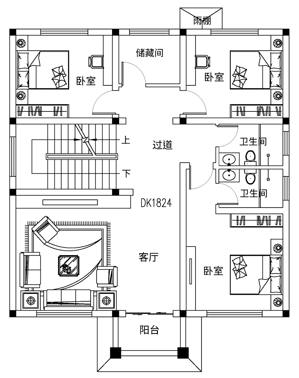 新中式兩層半別墅設計圖平面圖