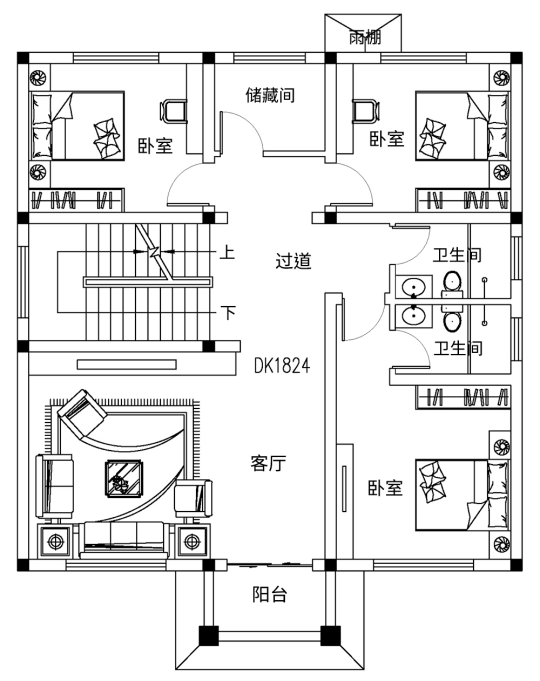 新中式两层半别墅设计图平面图