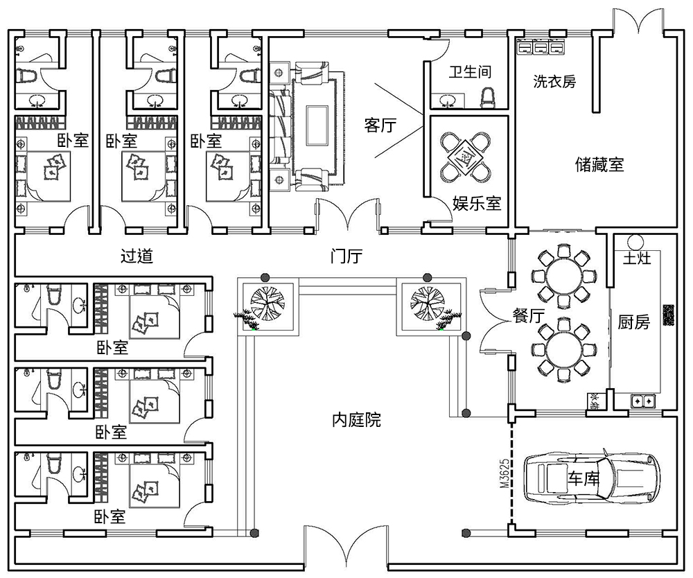 8*18米,一層中式合院別墅 全套設計圖紙 - 住宅在線