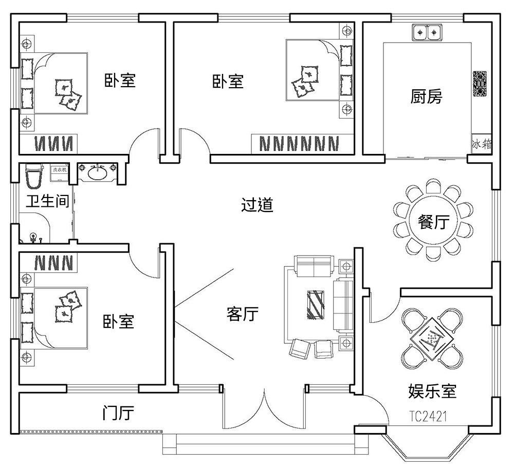 歐式一層別墅設計圖平面圖