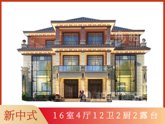 中式三层双拼别墅图纸设计图 18X13米