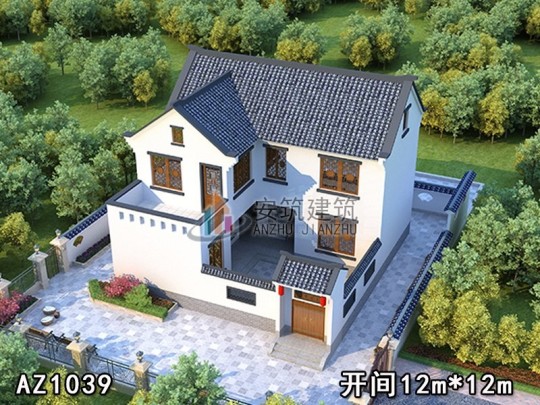 【带庭院】占地12*12米，农村两层中式自建别墅设计图纸